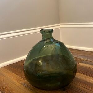 handblown emerald green irregular vase- sits level